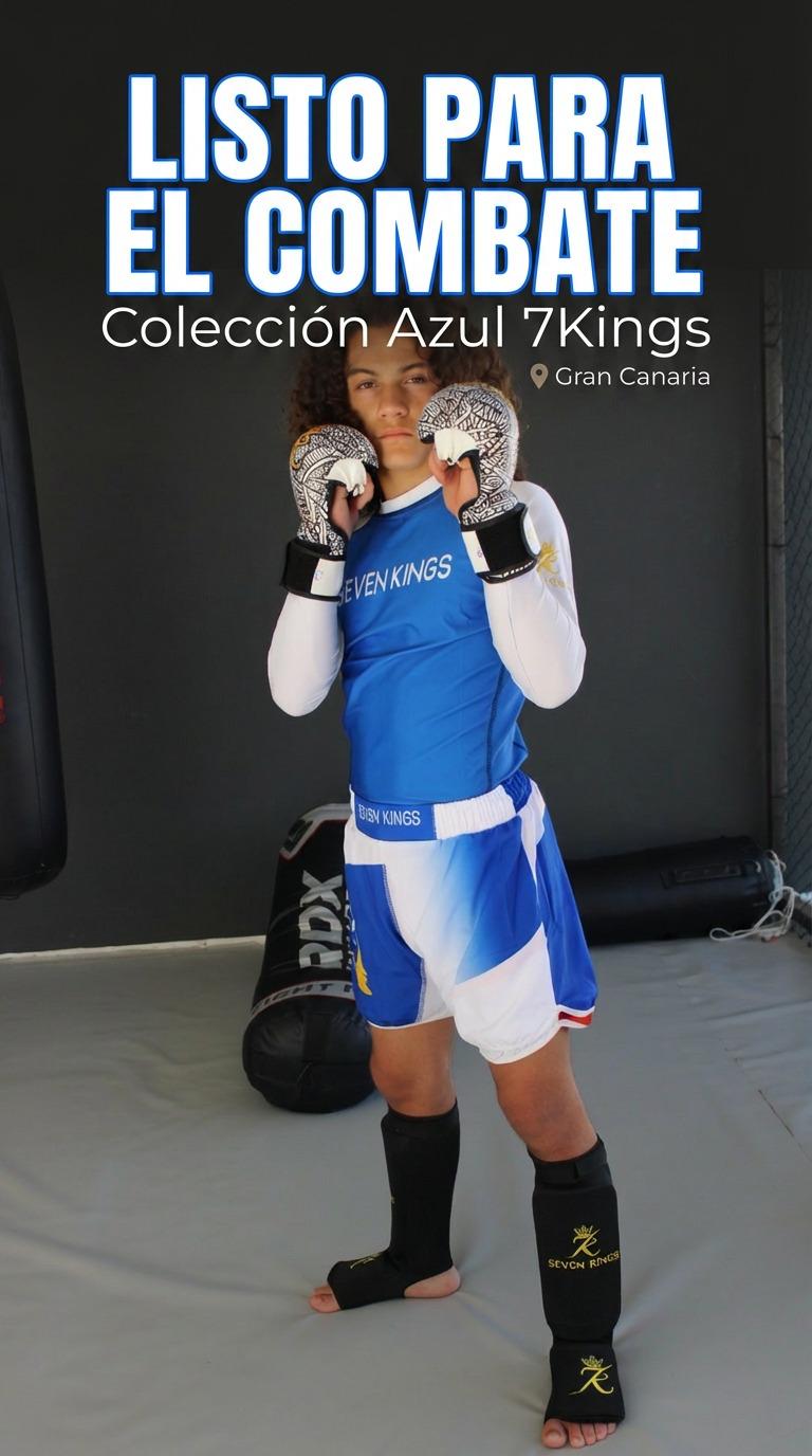 Conjunto grappling azul 7Kings — rashguard y shorts BJJ no-gi